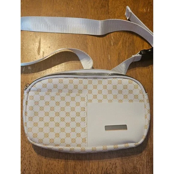 Belt Bag Fanny Pack Crossbody Bag Waist White Gold Adjustable Strap Zip Closure - Picture 3 of 10